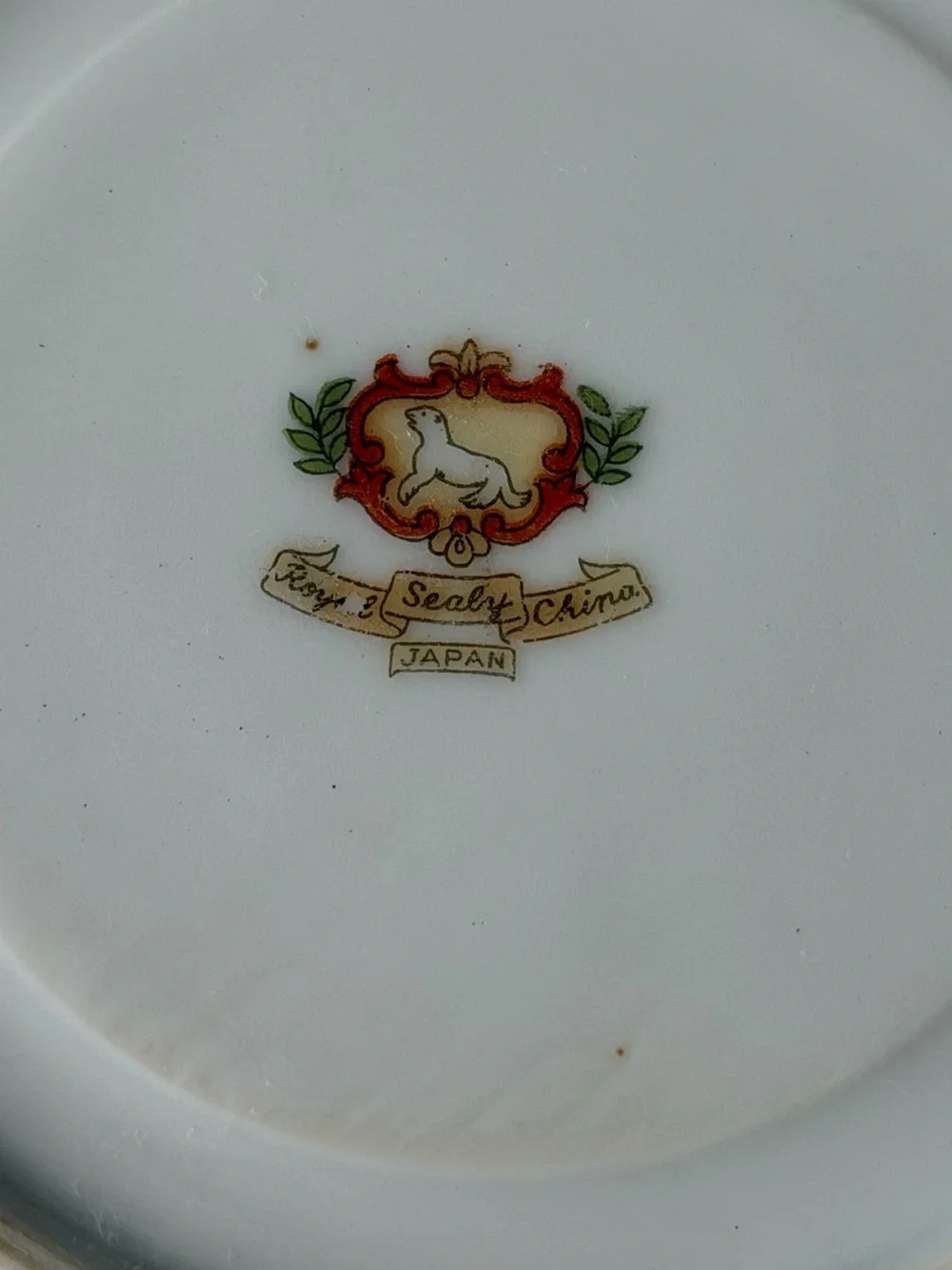 Japan Royal Sealy Vintage Porcelain Black & Gold Fruit Motif Teacup & Saucer Set